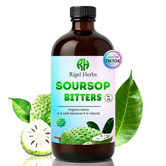 Soursop Bitters Liquid - Infused with Soursop Leaves Organic, Black Seed, Moringa, Fennel Seeds & Ginger – Supports Digestive Wellness, Gut Cleanse, Detox & Immune Boost – Vegan, Non-GMO – 16 oz